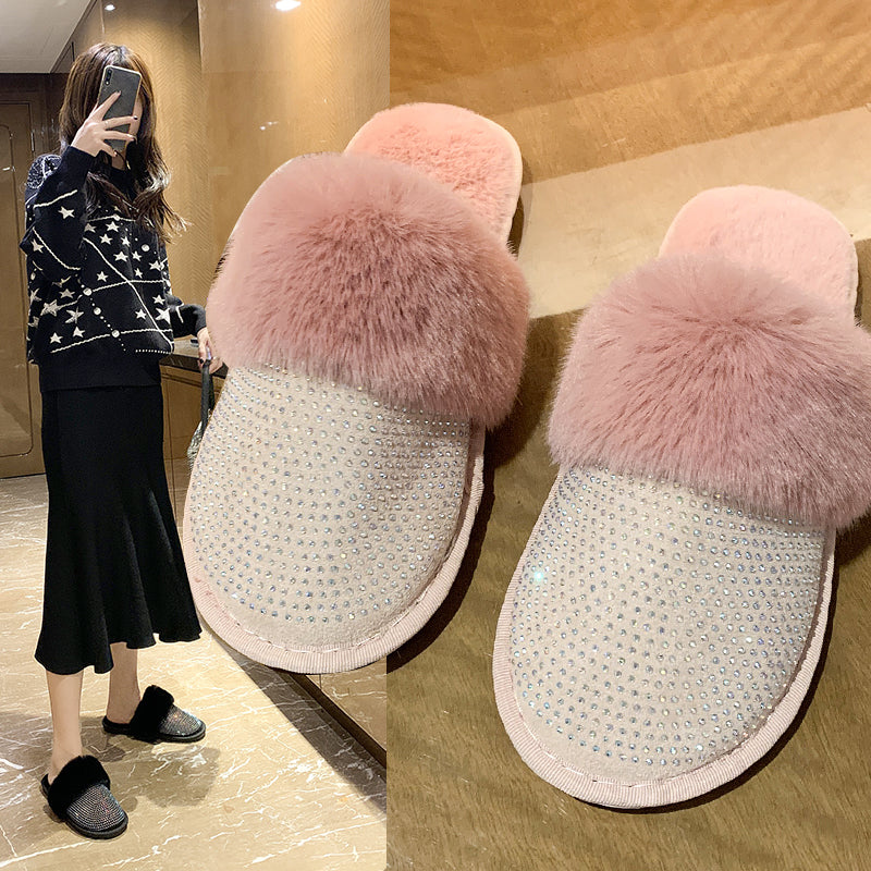 Women's rhinestone flat slippers
