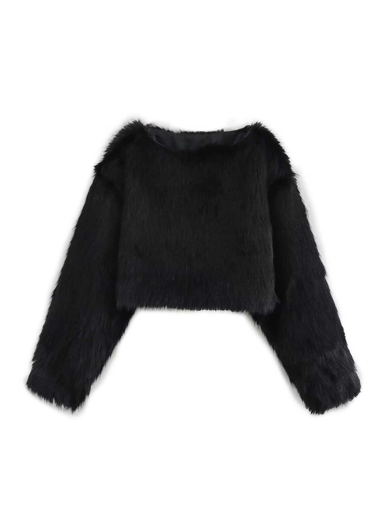 Loose Minimalist Short Cardigan With A Crew Neck And Long Sleeves
