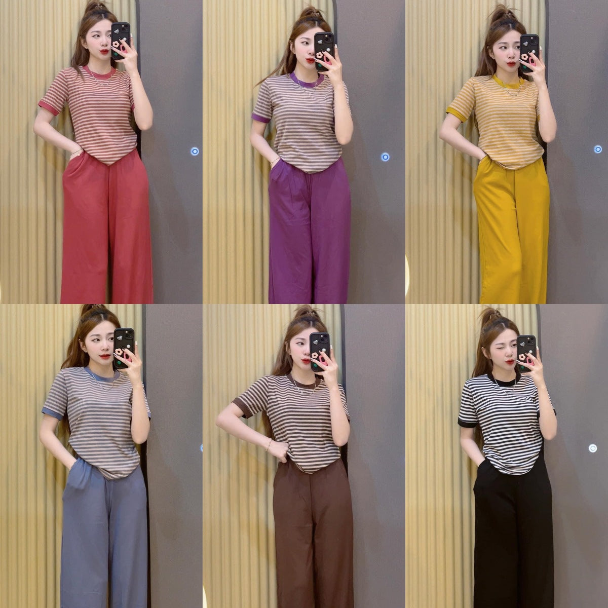 Casual Striped Top With Wide-leg Pants Two-piece Set