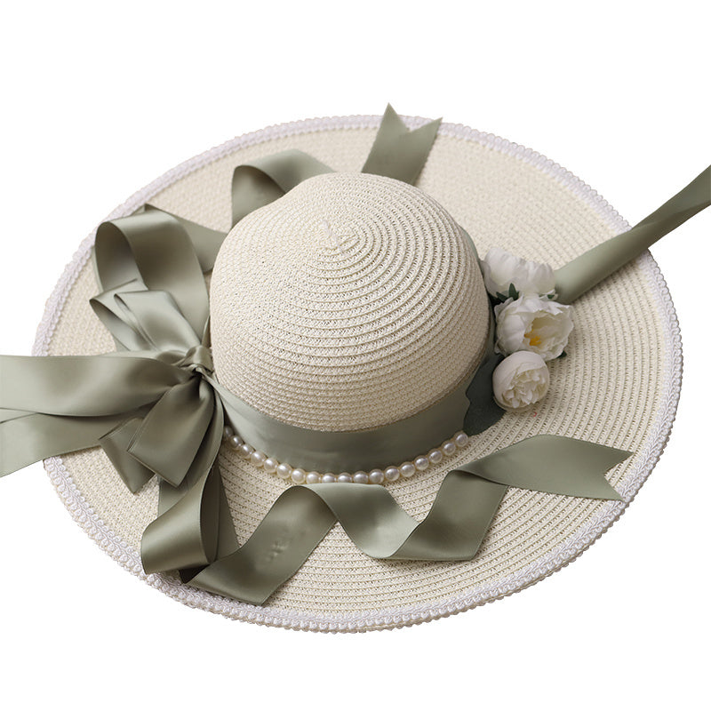 Flower Straw Women's Sun Hat Sunscreen Big Brim  Hand-made Bow