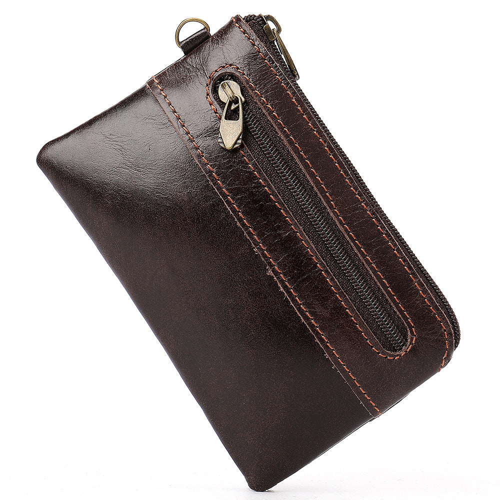 Vintage cowhide zipper card holder