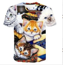 Japanese Samurai Cat 3D Digital Printing Men's Round Neck Short Sleeve