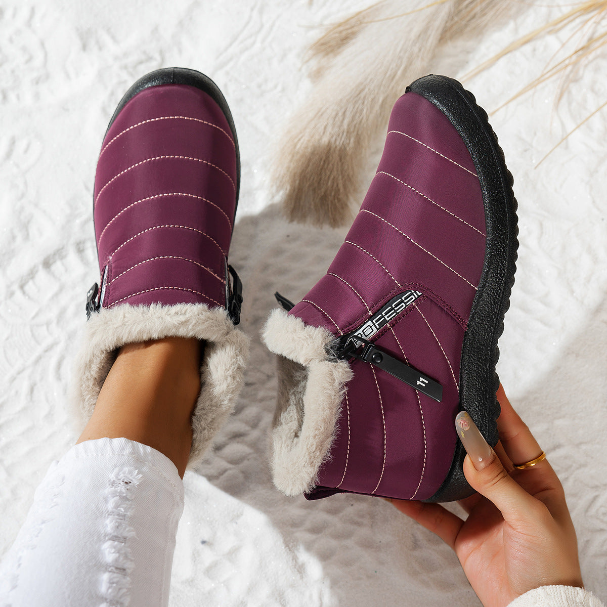 Waterproof Umbrella Cloth Snow Boots Low-top Side Zipper Non-slip Cotton-padded Boots