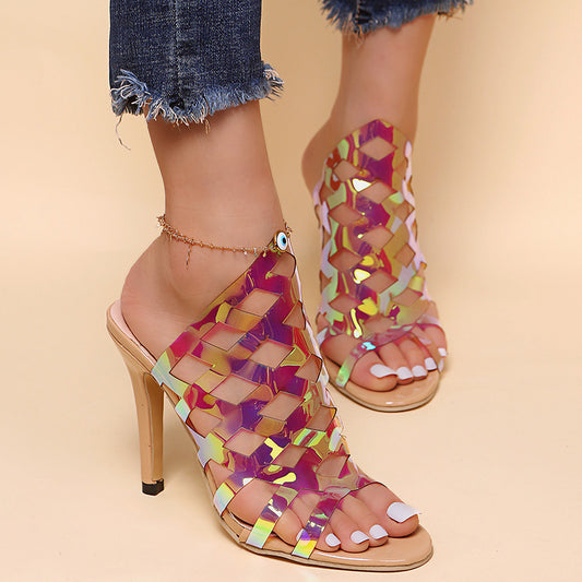 New Fish Mouth Hollow Color Stiletto Cross-border Large Size High Heel Sandals