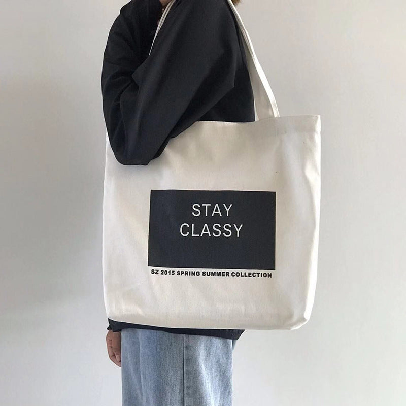 Spring Korean Cartoon Canvas Bag Women'S Single Shoulder Diagonal Simple And Creative Student Canvas Bag School Bag