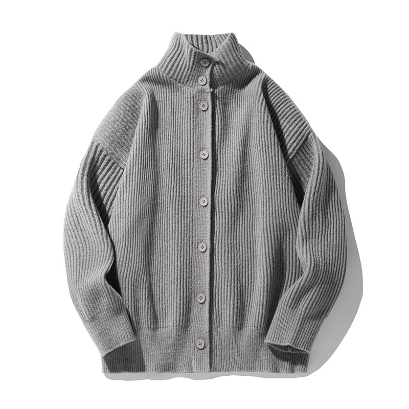 Japansk-inspireret Retro Turtleneck Cardigan Sweater til Mænd – Efterårs- og Vinterstil med Afslappet Udtryk
