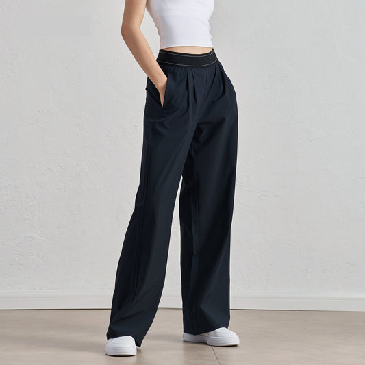 Casual Wide Leg Drooping Straight Pants Waistline Lifting Design