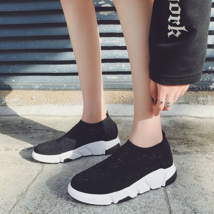 Thick-soled rhinestone socks shoes