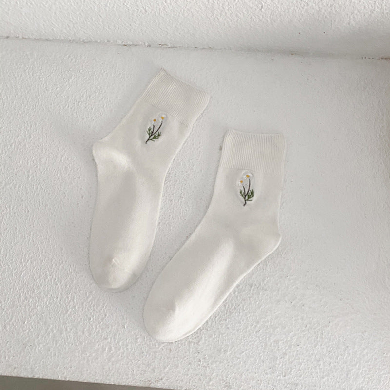 Japanese Candy Color Small Flower Embroidery Pile Socks