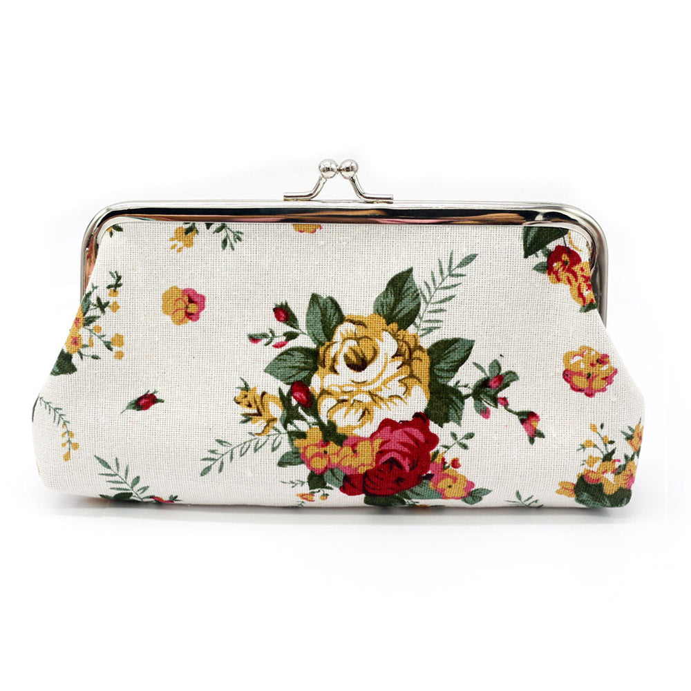 Women's Fabric Wallet Long Rose Canvas Coin Purse