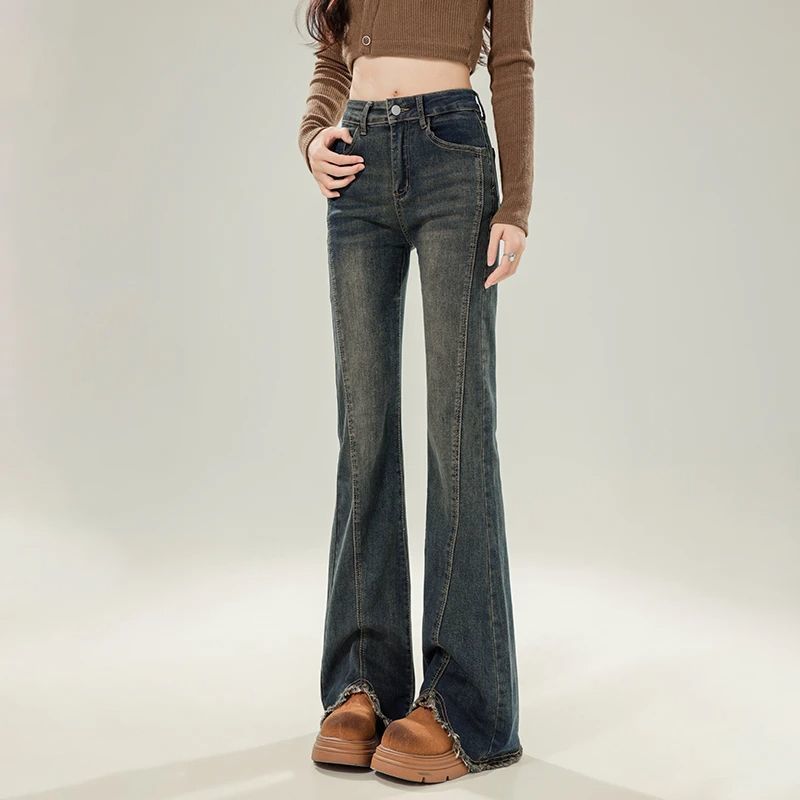 Flared Denim Jeans For Women Autumn Cement Gray