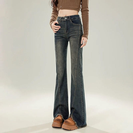 Flared Denim Jeans For Women Autumn Cement Gray