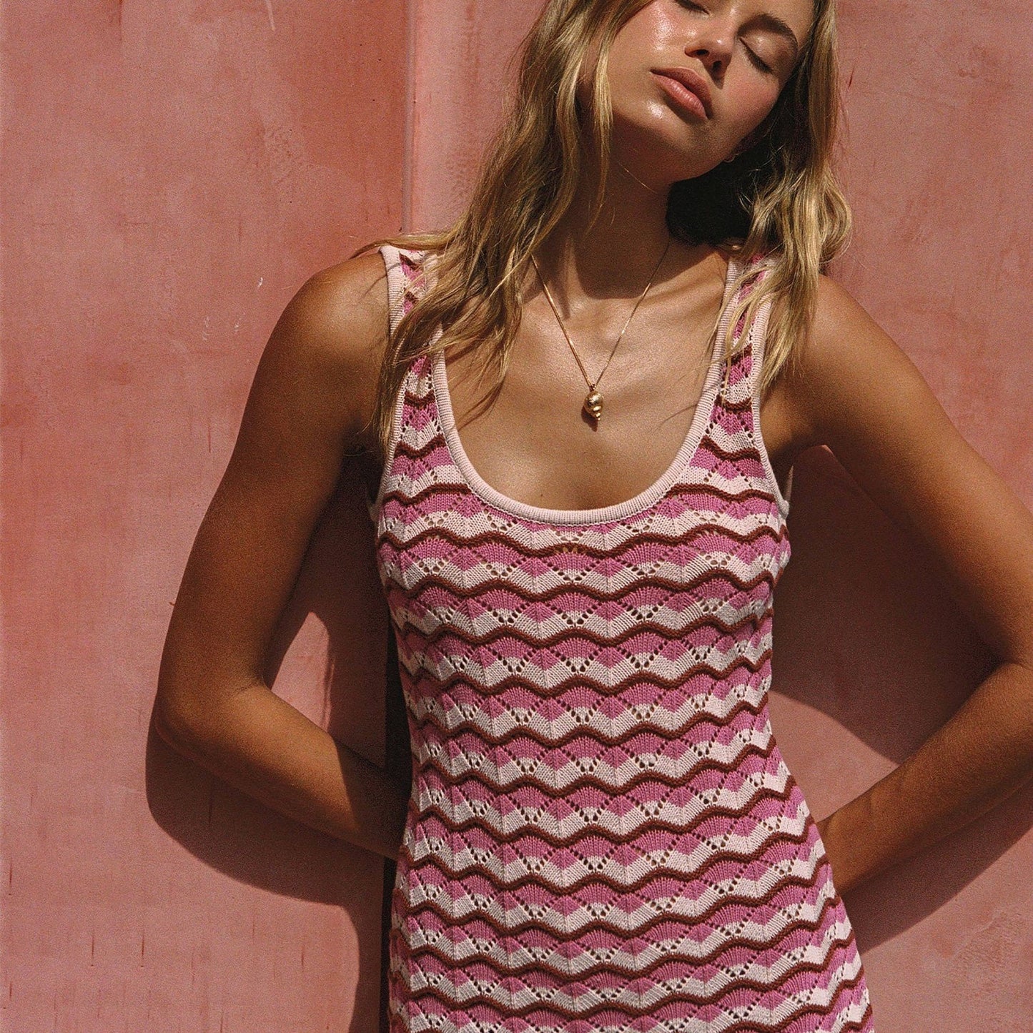 Sexy Striped Hollow-Out Knitted Beach Dress For Women In European And American Styles