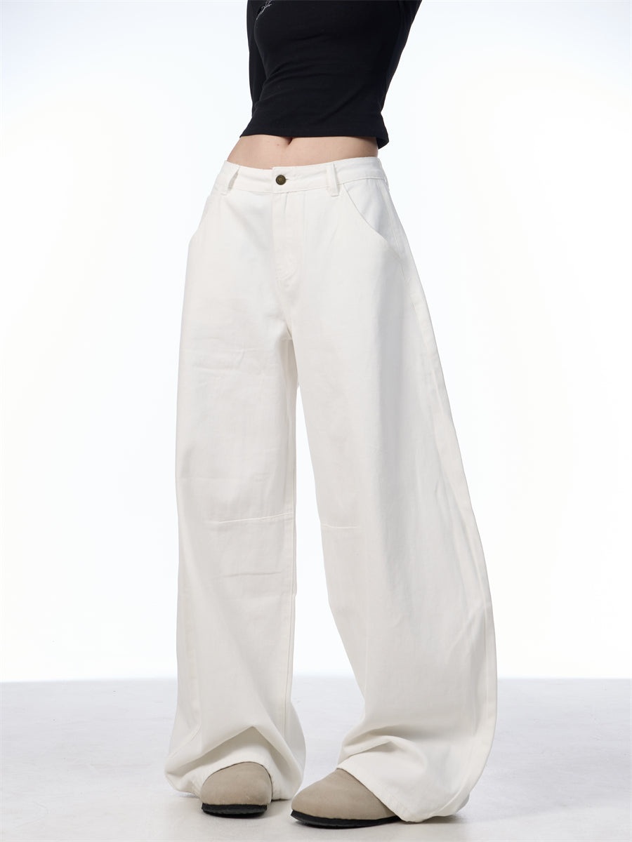 White Casual Loose Straight-leg Wide-leg Pants