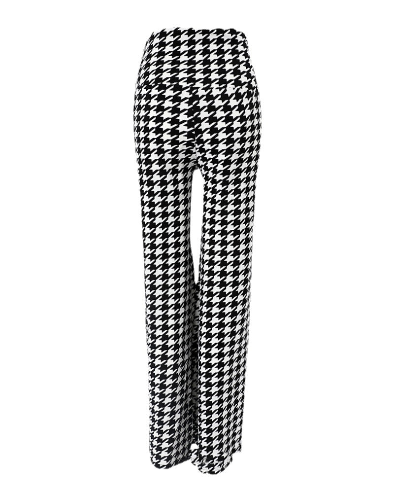 New European And American Thousand Bird Checker High Waist Pants