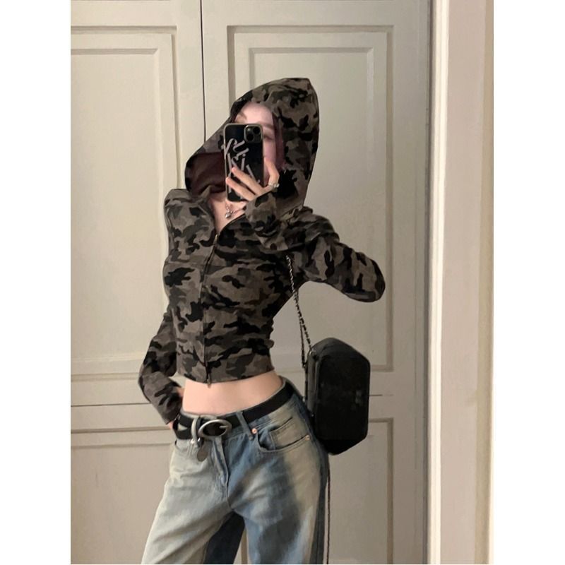 Women's Early Autumn Camouflage Long-Sleeve Hooded Jacket