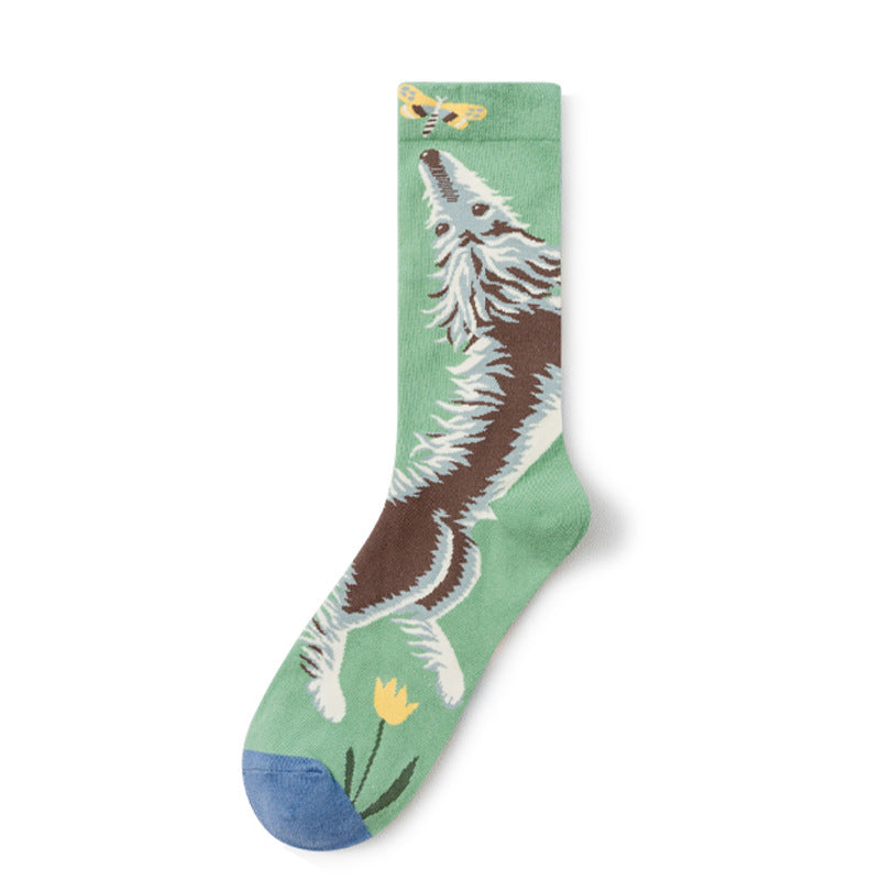 Retro Trendy Autumn And Winter Abstract Art Socks Europe And America Creative Combed Cotton