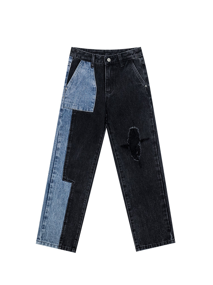 Spring And Autumn Ripped Straight-leg Jeans