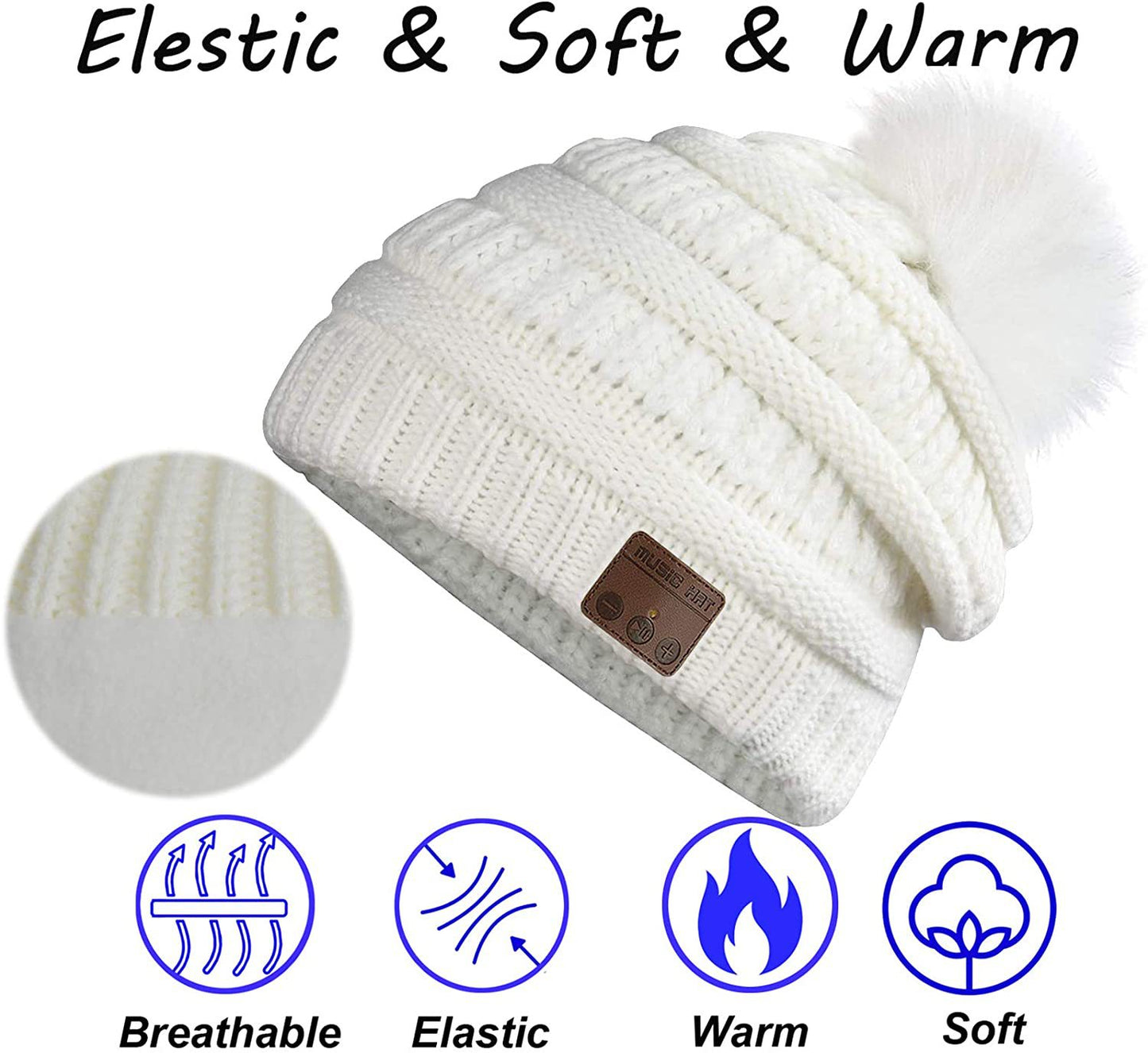 Music Plus Fluff Ball Knitted Hat Keeps Warm In Winter