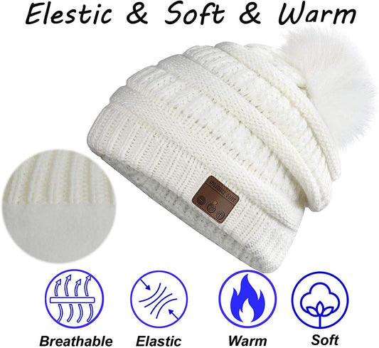 Music Plus Fluff Ball Knitted Hat Keeps Warm In Winter
