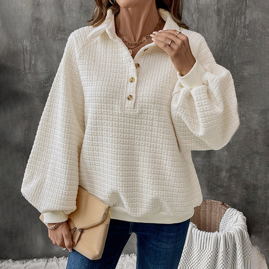Women's Texture Polo Collar Solid Color Thickened Sweater