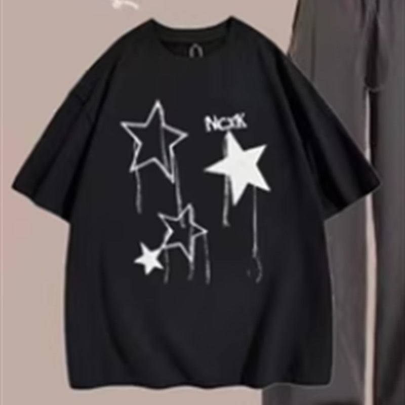 Womens Embroidered Star Short-Sleeve Top