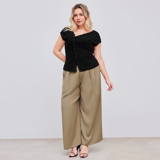 Diagonal Collar T-shirt Summer New Single-breasted Slim-fit Shoulder Top