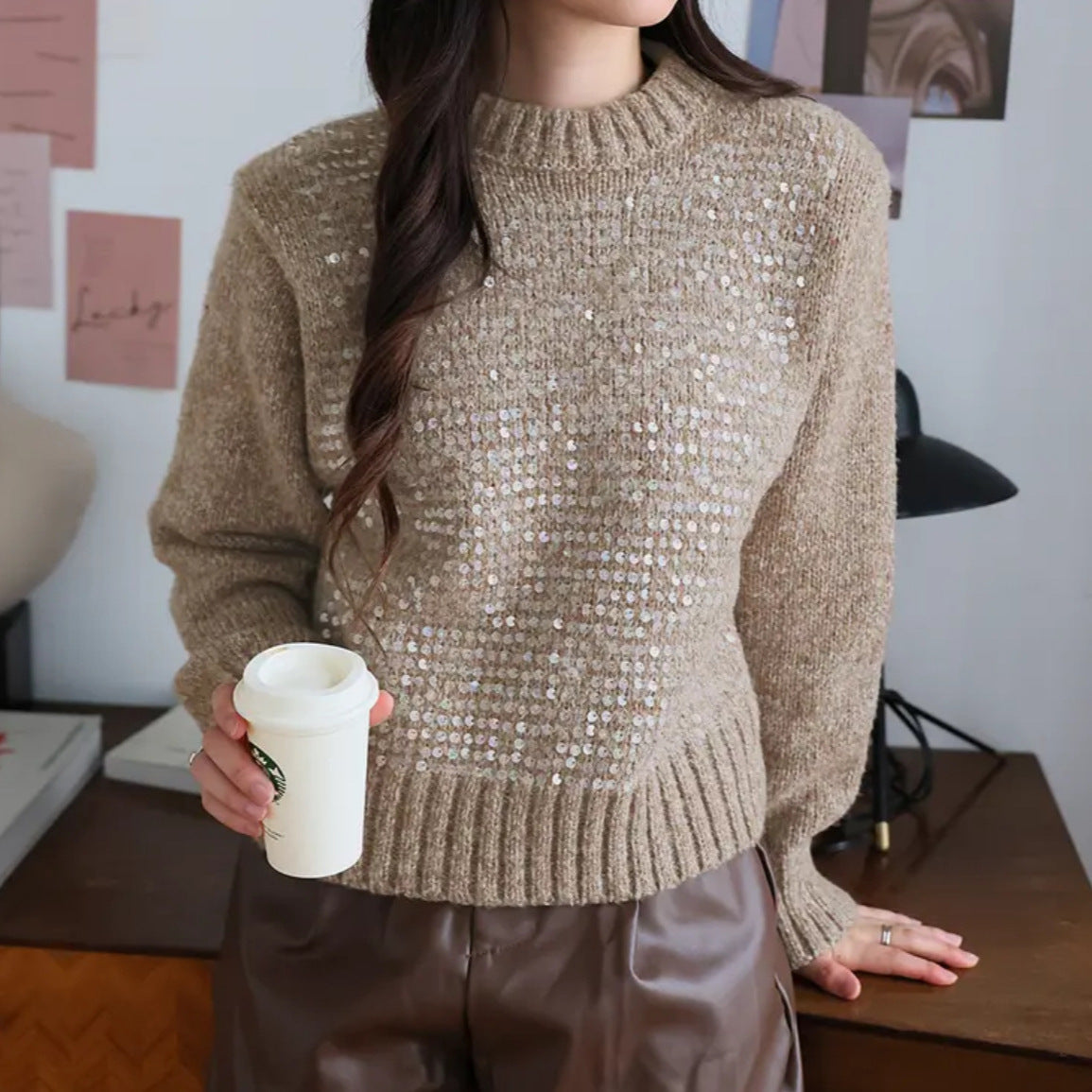 Design Sense Heavy Embroidery Sequins Pullover