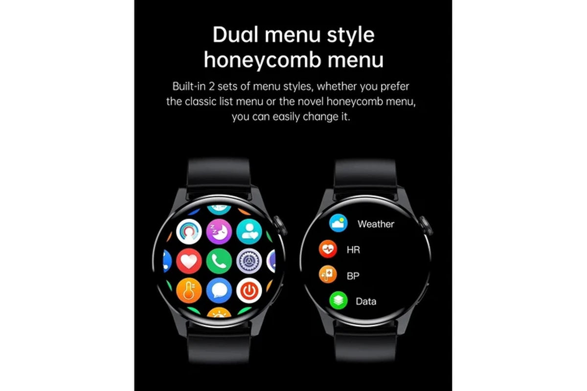 New for HUAWEI Smart Watch Men Waterproof Sport Fitness Tracker Weather Display Bluetooth Call Smartwatch for Android IOS - Mesh Belt BLACK