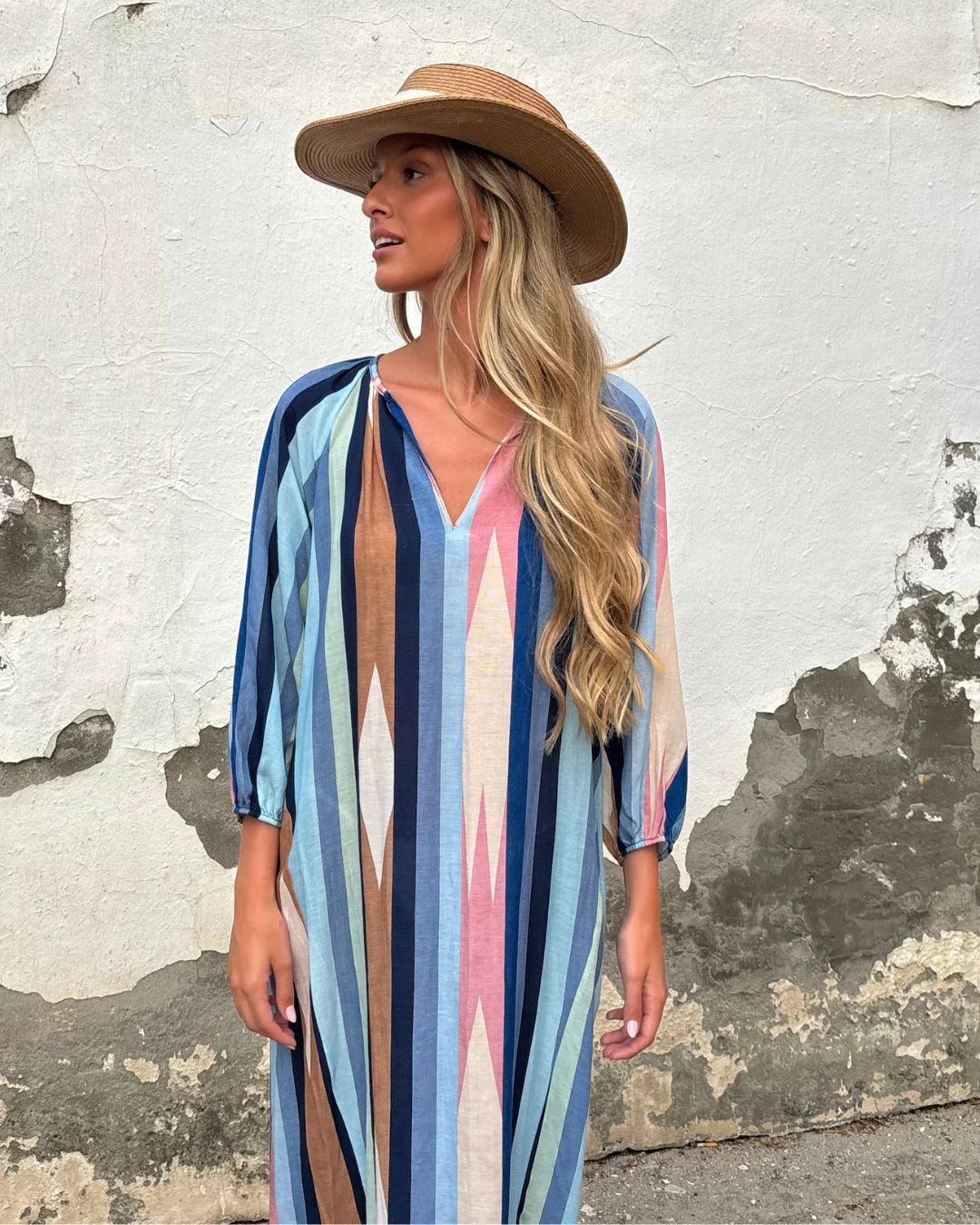 Fashionable Printed Cropped Sleeve Loose Dress