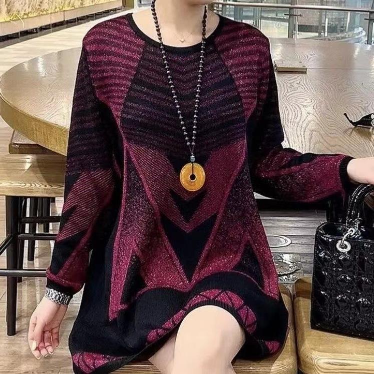 New Mid-length Round Neck Autumn And Winter Geometric Sweater