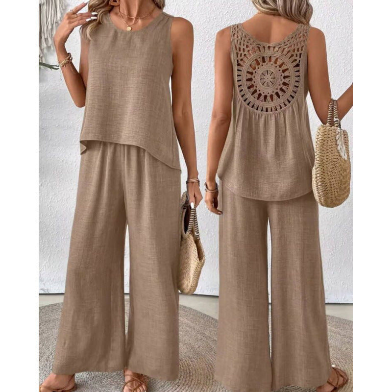 Casual Chic Elegant Floral Set With Hollow-Out Back