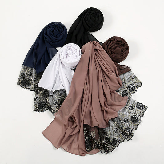 Blomsterblonde Perle Chiffon Tørklæde