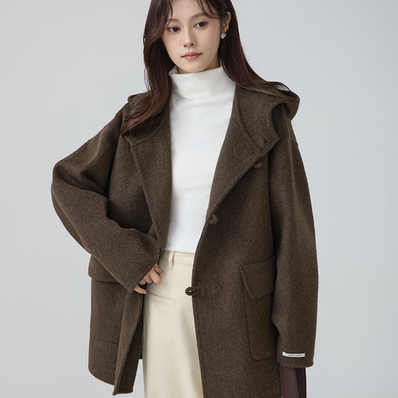 High-grade Short Hooded Woolen Coat