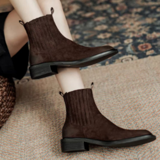 Women's Genuine Leather Retro British Style Chelsea Boots