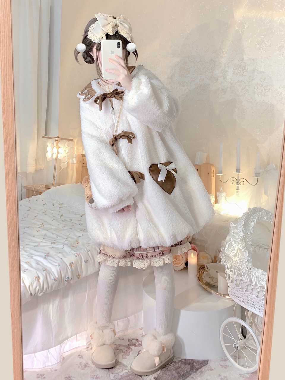 Flower Bud Lolita Soft Girl Bear Medium And Long Winter Jk Jacket