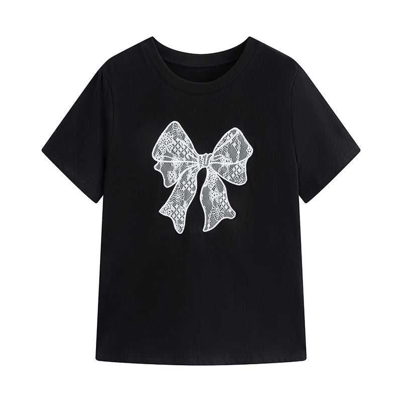 Slim Short Sleeved Top Plus Butterfly Lace T-shirt