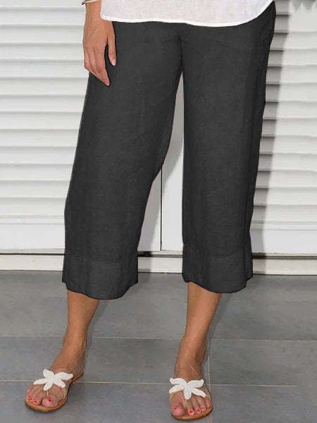 Solid Color Cotton And Linen Women's Simple Loose Casual Cropped Pants