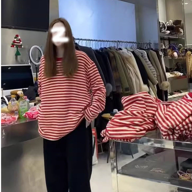 Korean-style Loose Crew-neck Long-sleeve T-shirt For Women