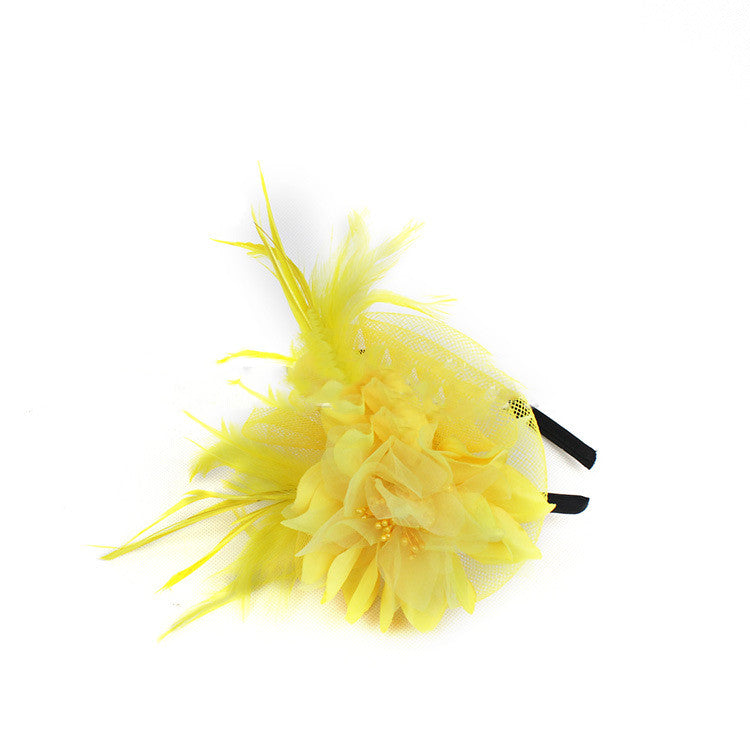 Boutique Flower Billycock Headband Mesh Feather Headwear