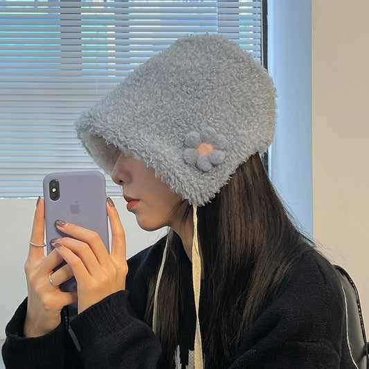 Small Flower Plush Lei Feng Hat Children's Warm Ear Protection