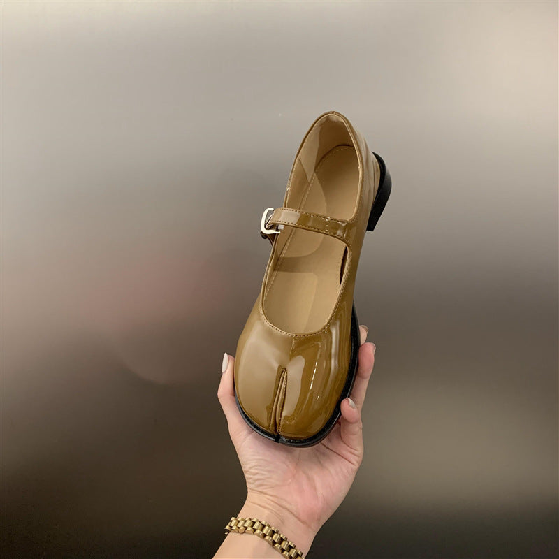 Retro Square Head Fake Split Toe Pumps Mary Jane