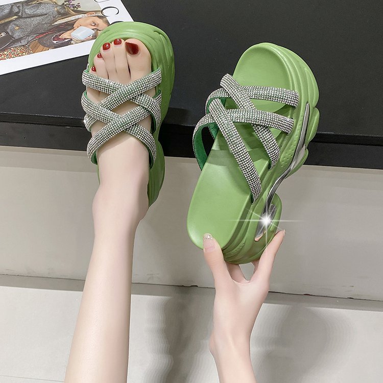 Women's Rhinestone Heightening One Word Slippers