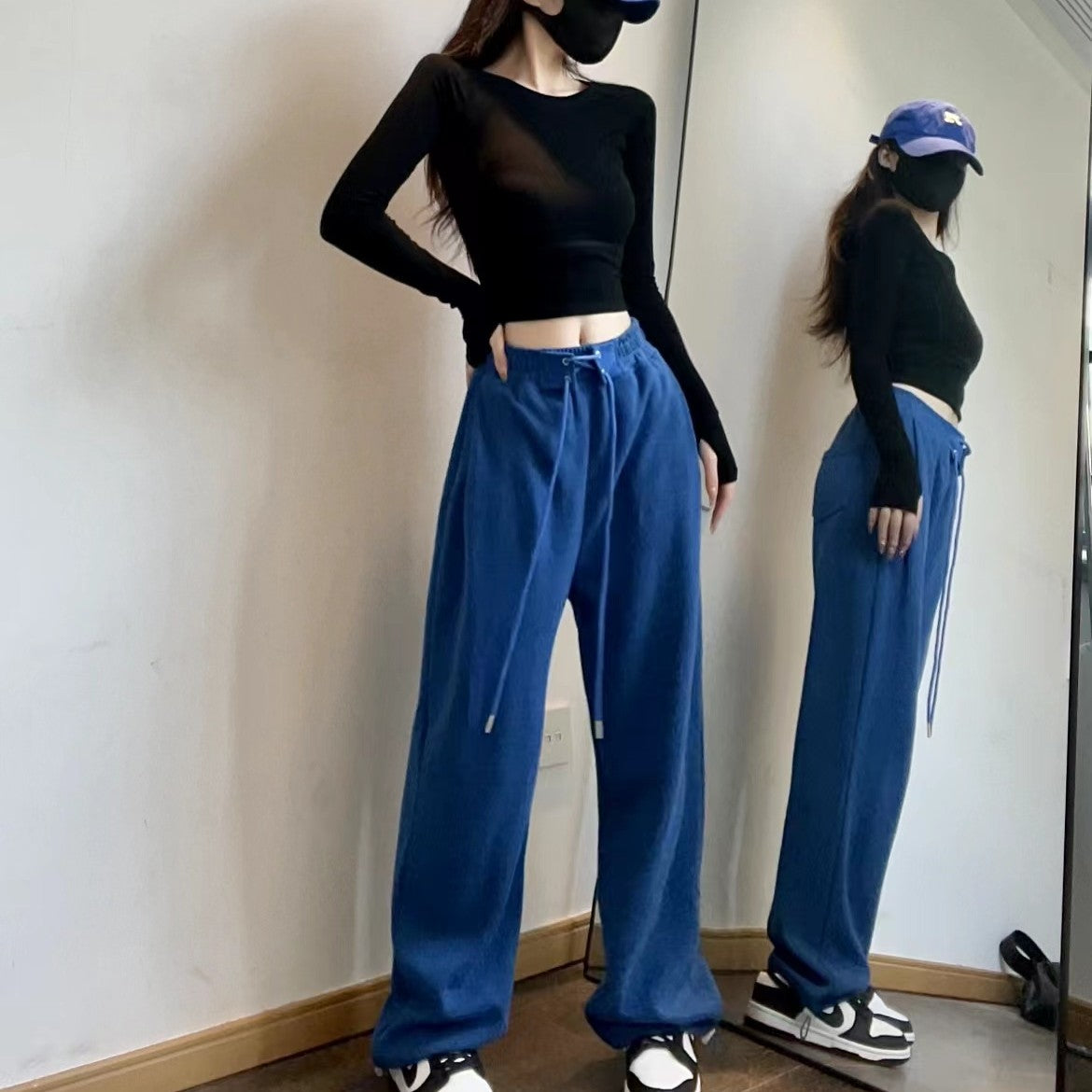 Sports Pants Female High Waist Drawstring Sweatpants Slim Casual Wide Leg Dancing Long
