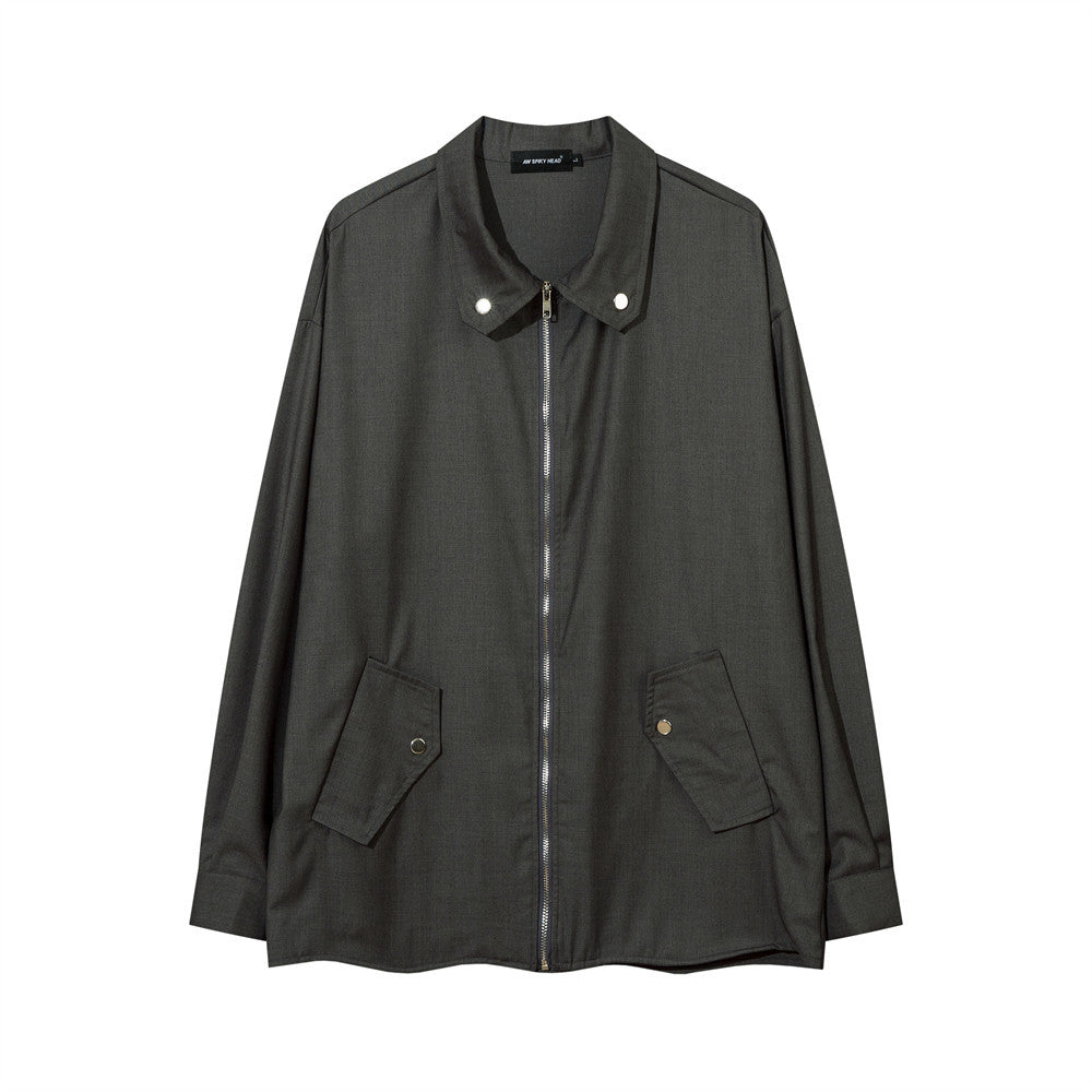 Spring And Autumn Lapel Zipper Shirt Coat