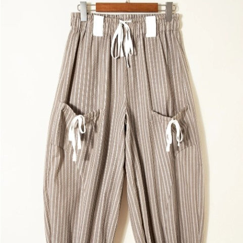Brown Striped Drawstring Cargo With Pockets Jogger Pants