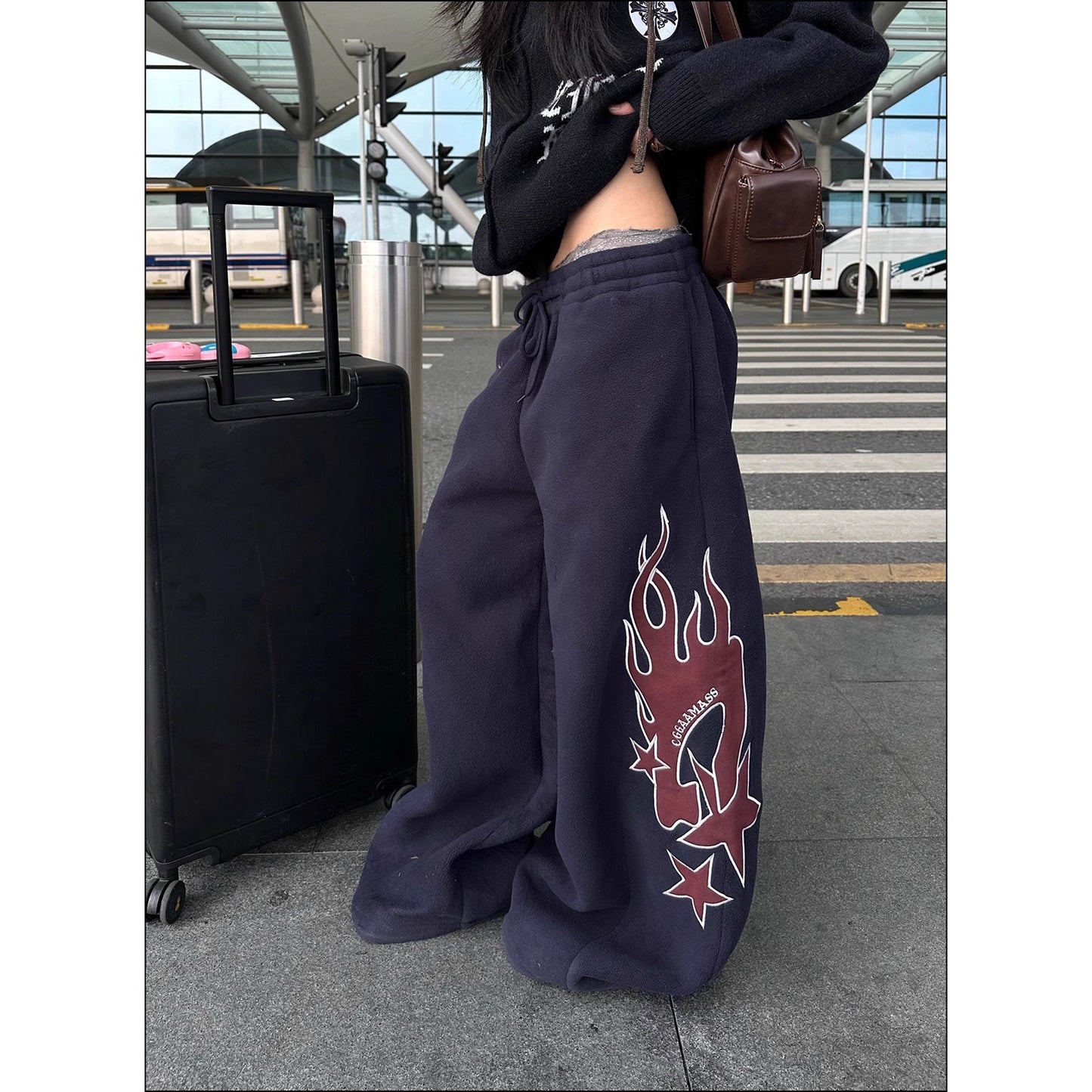 Flame-patterned Casual Loose-fitting Pants