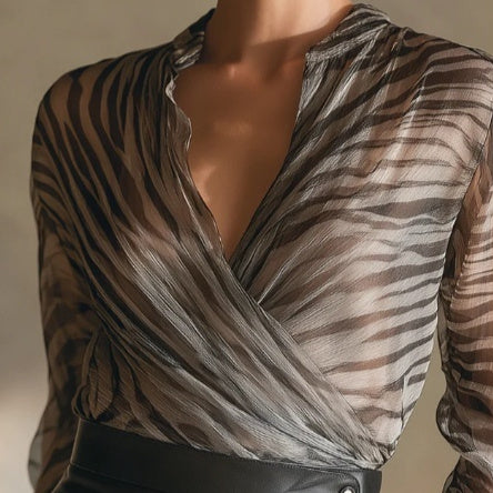 Stylish Flowing Zebra Print Chiffon Long Sleeve Shirt