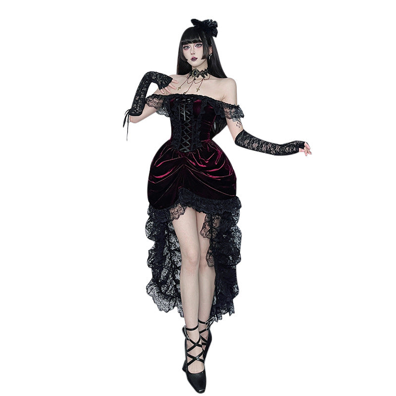 Dark-Style Multi-Layer Patchwork Train Dress