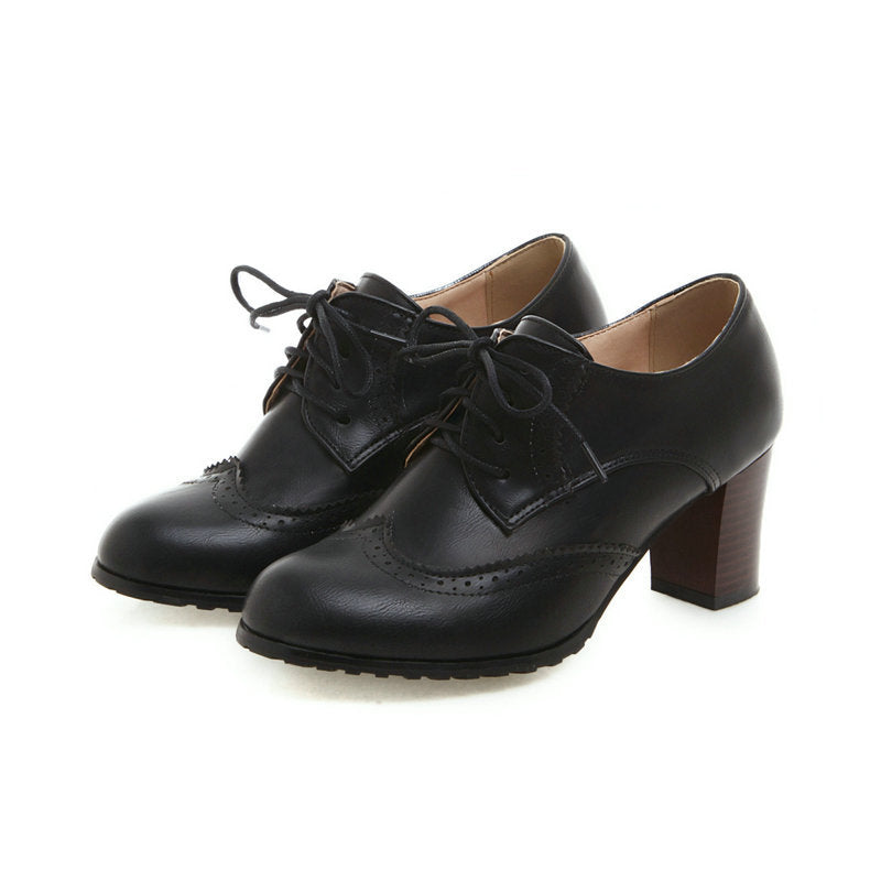 English Style Thick Heel Leather Shoes